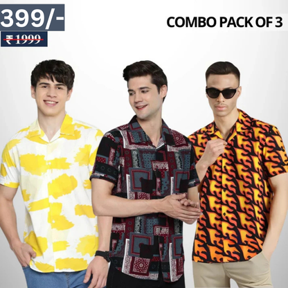 Pack Of 3 Trendy Print Half Sleeve Shirts – Men’s Casual Wear