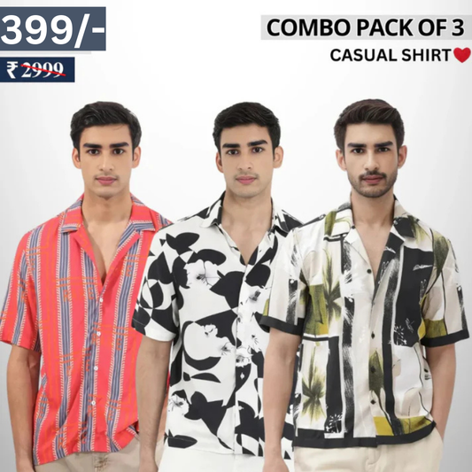 Pack Of 3 Trendy Half Sleeve Shirts – Men’s Casual Wear.