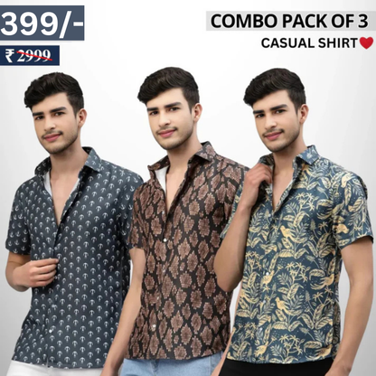 Pack Of 3 Trendy Half Sleeve Shirts – Men’s Casual Wear