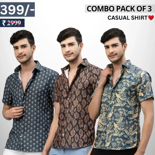 Pack Of 3 Trendy Half Sleeve Shirts – Men’s Casual Wear