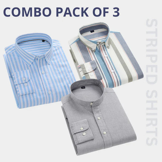 Premium Full Sleeves Striped Shirt 100% High Quality Combo Pack Of 3