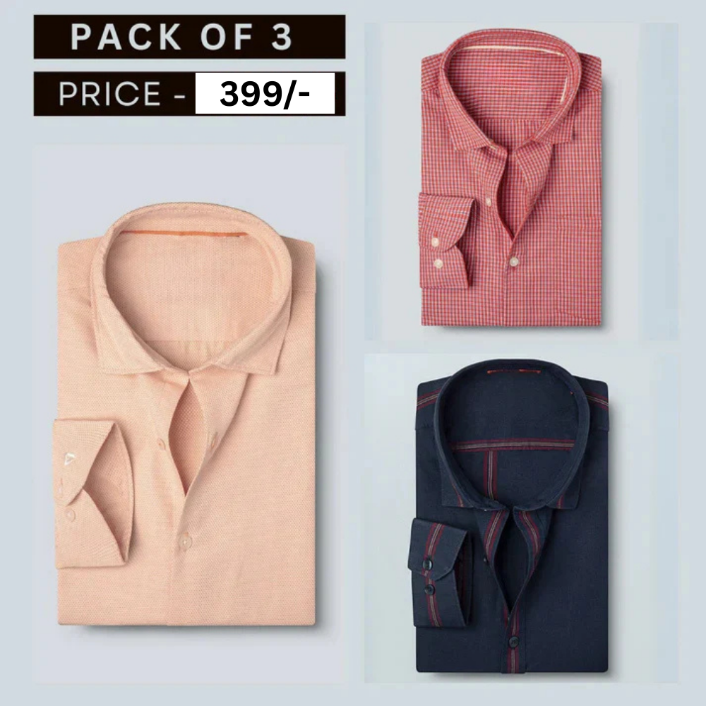 Combo Pack of 3 Men’s Formal Shirts – Stylish & Versatile Collection