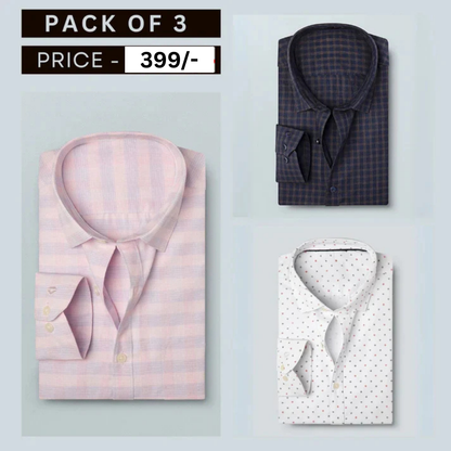 Combo Pack of 3 Men’s Formal Shirts – Stylish & Versatile Collection