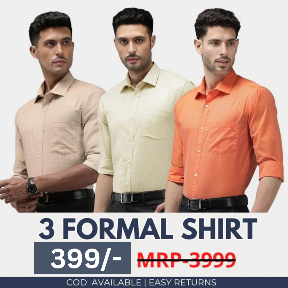 Combo Pack of 3 Men’s Formal Shirts – Stylish & Versatile Collection