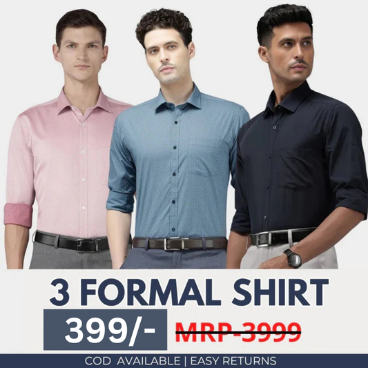 Combo Pack of 3 Men’s Formal Shirts – Stylish & Versatile Collection