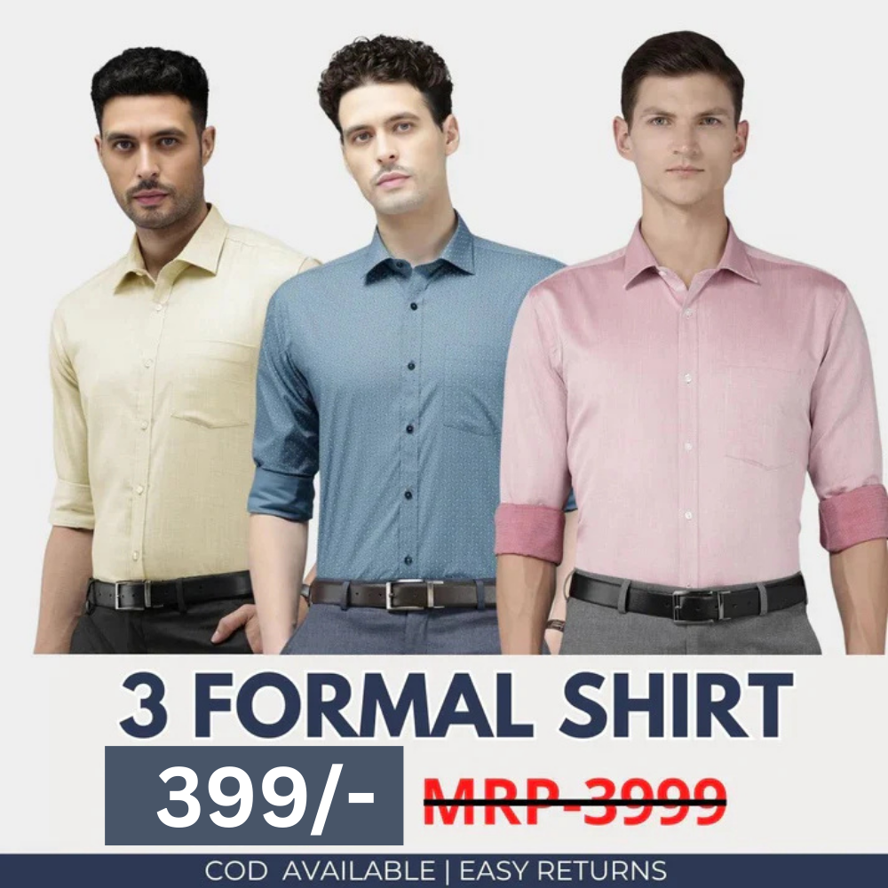 Combo Pack of 3 Men’s Formal Shirts – Stylish & Versatile Collection