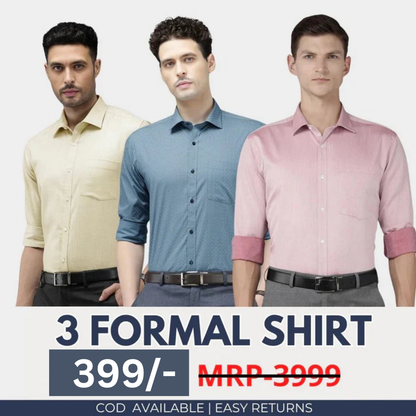 Combo Pack of 3 Men’s Formal Shirts – Stylish & Versatile Collection