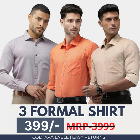 Combo Pack of 3 Men’s Formal Shirts – Stylish & Versatile Collection