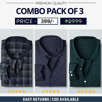 Combo Pack of 3 Men’s Formal Shirts – Stylish & Versatile Collection