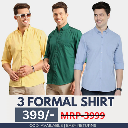 Combo Pack of 3 Men’s Formal Shirts – Stylish & Versatile Collection