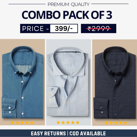 Combo Pack of 3 Men’s Formal Shirts – Stylish & Versatile Collection