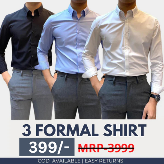 Combo Pack of 3 Men’s Formal Shirts – Stylish & Versatile Collection