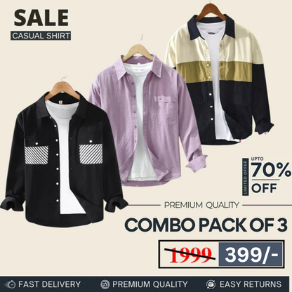 Combo Pack 3 Sets of Men’s Casual Cotton Shirt
