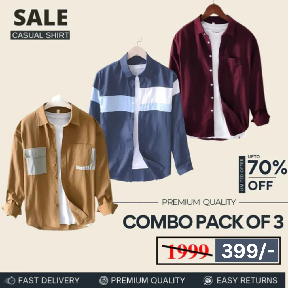 Combo Pack 3 Sets of Men’s Casual Cotton Shirt