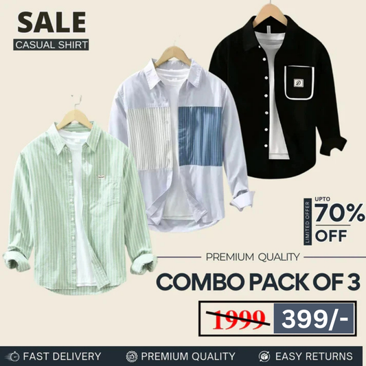Combo Pack 3 Sets of Men’s Casual Cotton Shirt