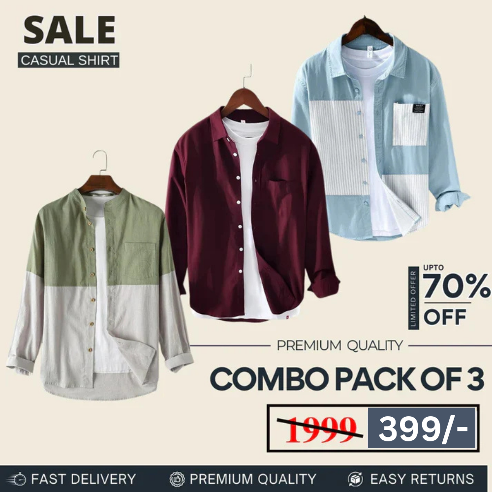 Combo Pack 3 Sets of Men’s Casual Cotton Shirt