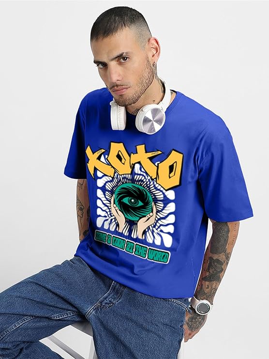 Combo Pack Of 3 -100% Pure Cotton Oversized Baggy Fit Half Sleeve Printed Round Neck Multicolor Drop Shoulder T-Shirt for Men & Boys